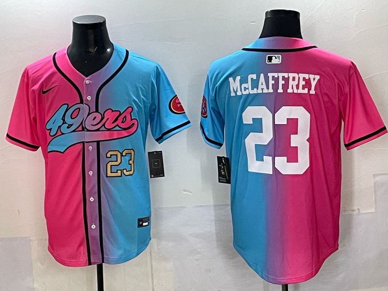 Men 2025 San Francisco 49ers #23 Mccaffrey Blue pink Nike Limited NFL Jersey style 04
